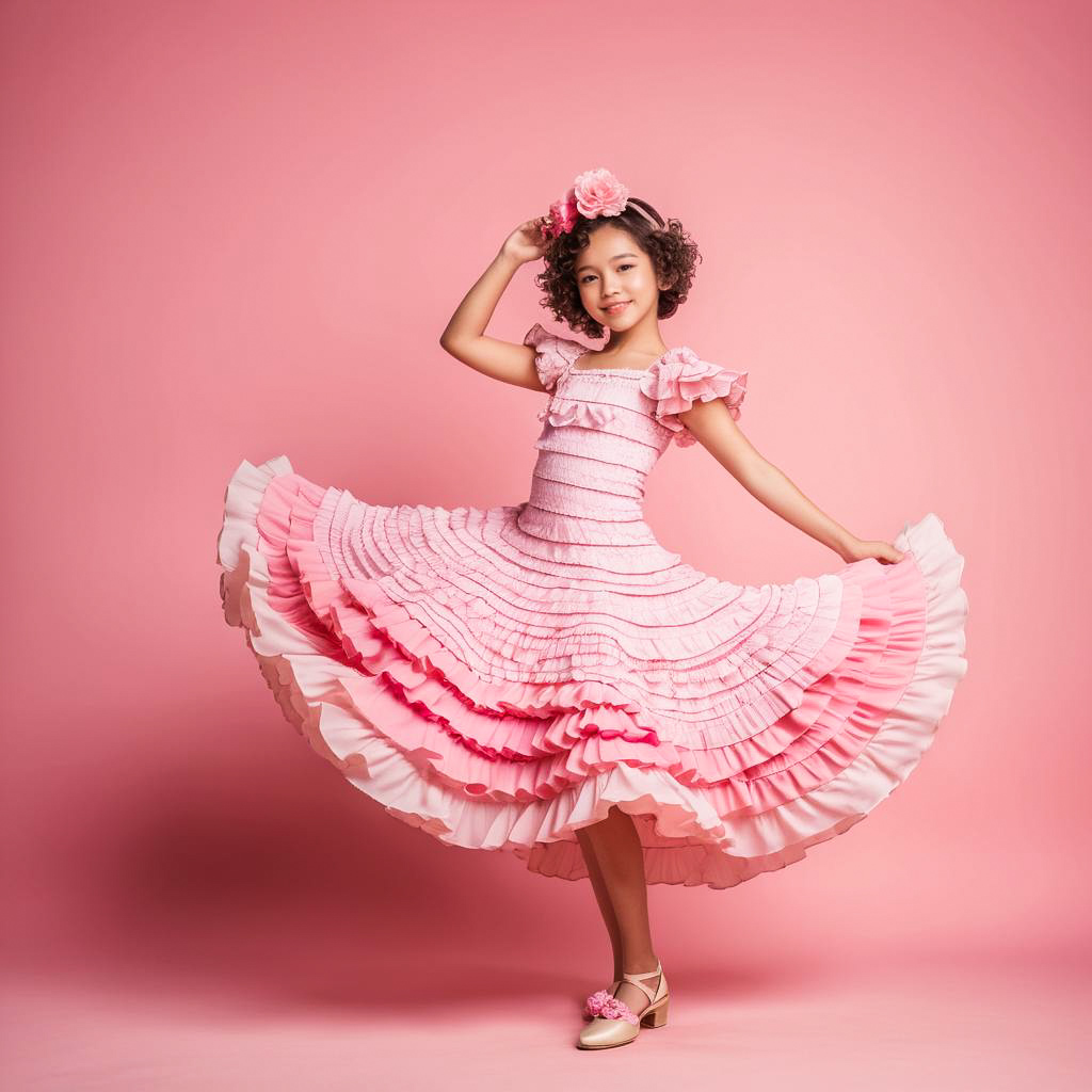 Excited Young Girl in Flamenco Dress