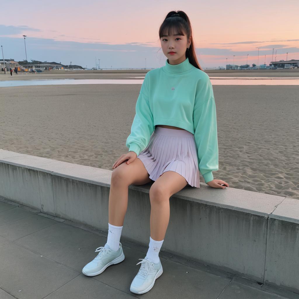 Athletic Woman in Pastel Beach Outfit