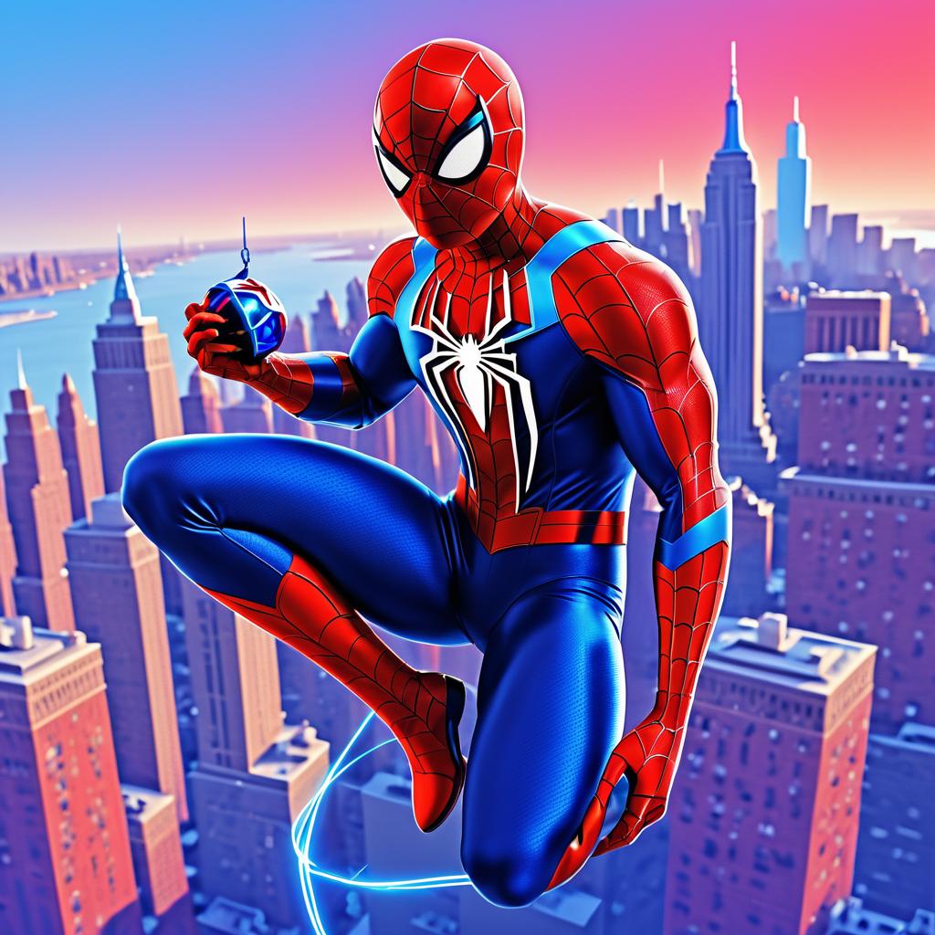 Spider-Man in Energetic NYC Skyline Art