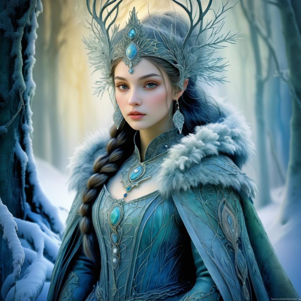 Enchanting Winter Fantasy Woman in Forest