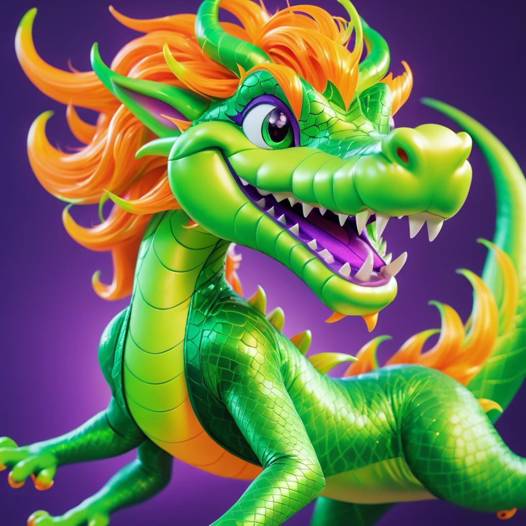 Playful Green Dragon Performer Illustration