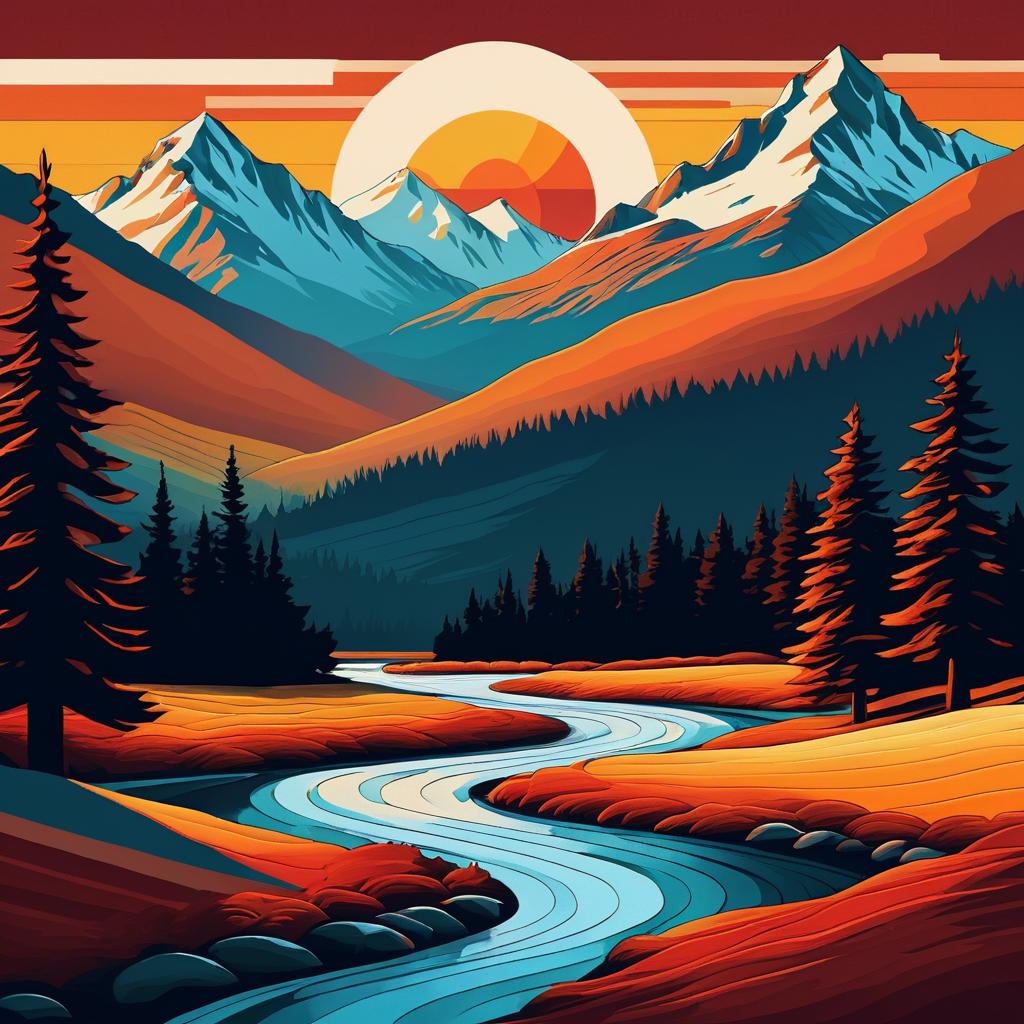 Retro Minimalist Pyrenees Mountain Sunset