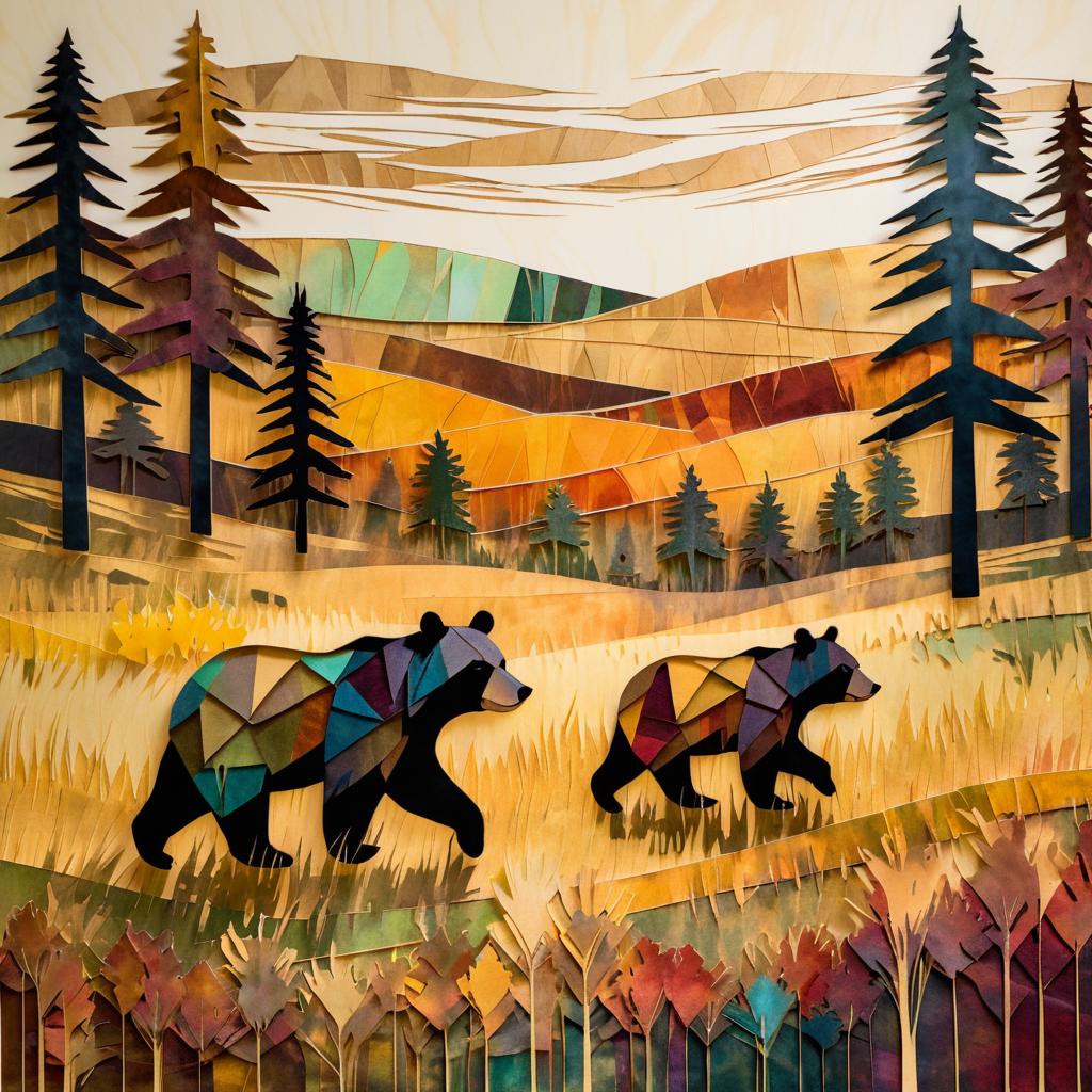 Bears in a Meadow: Lithographic Art