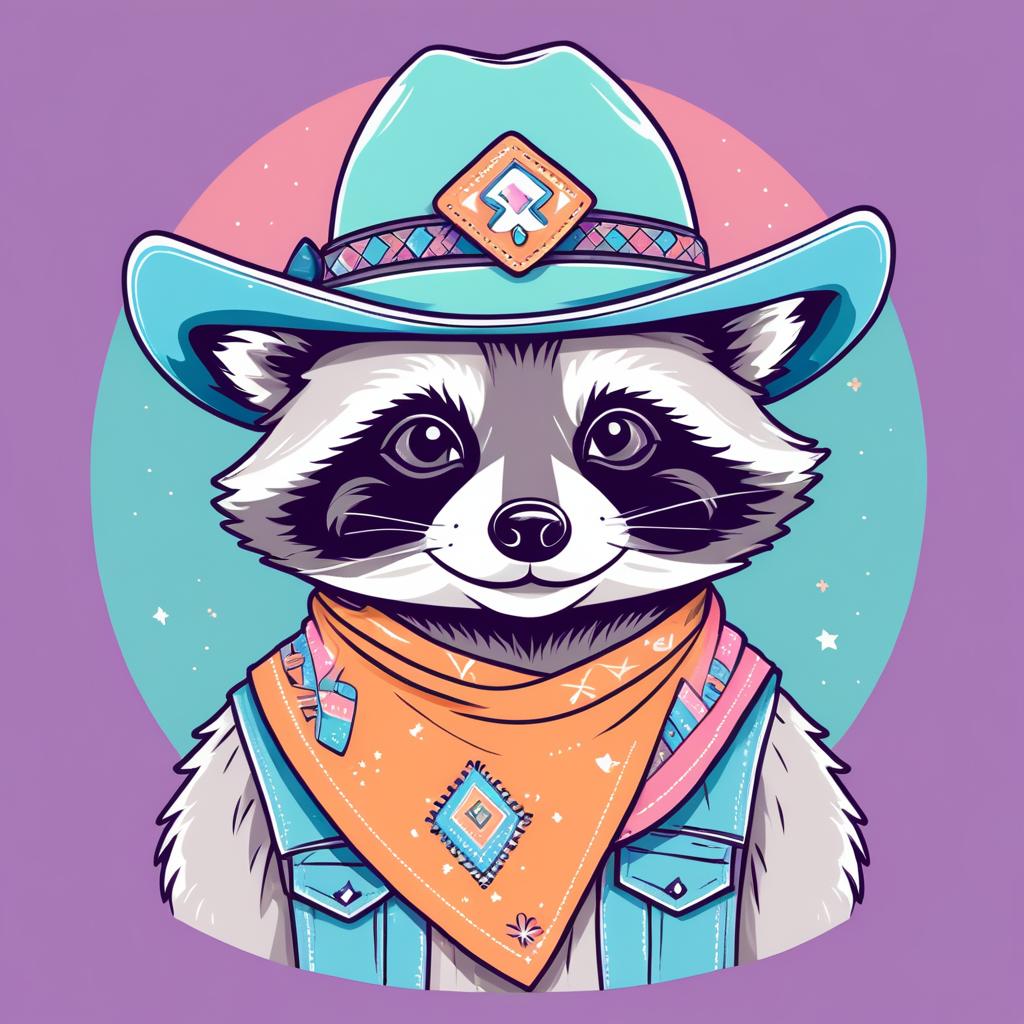 Whimsical Cartoon Raccoon in Pastel Style