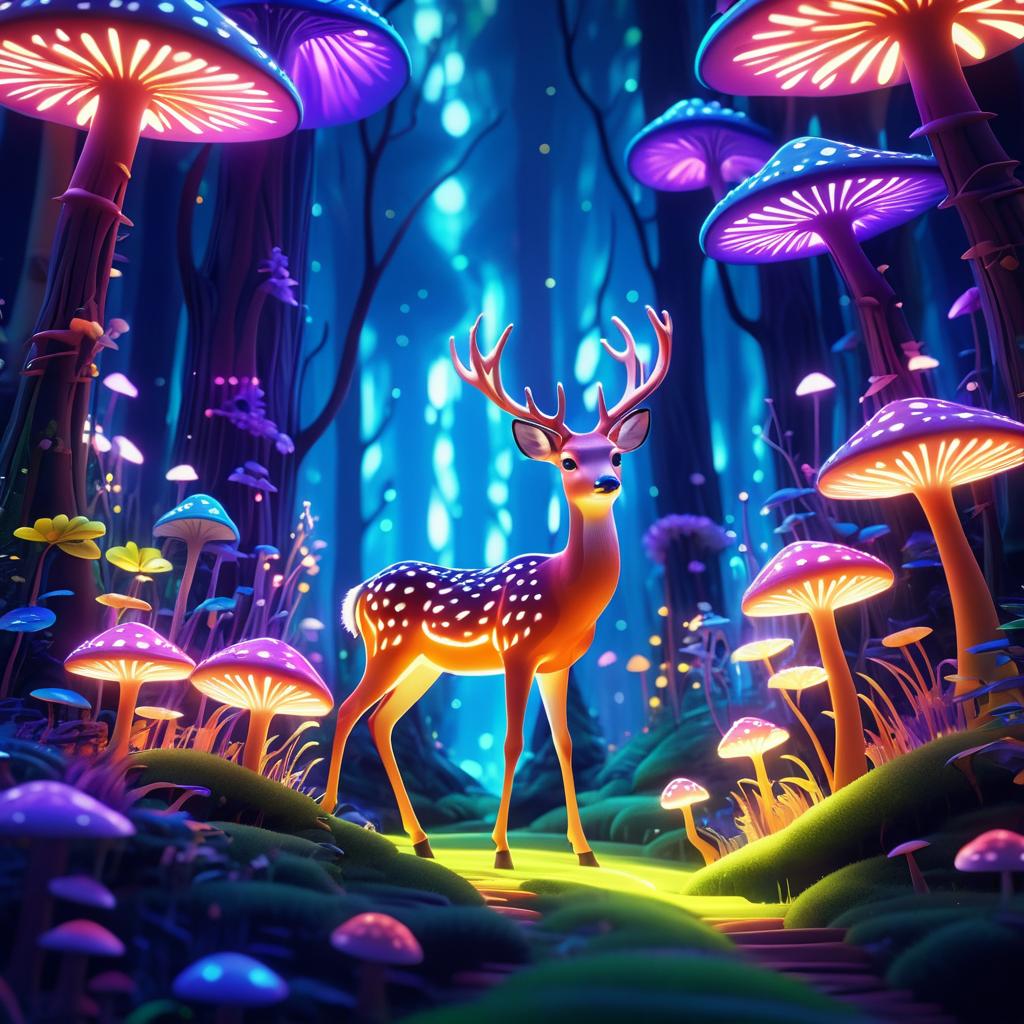 Psychedelic Deer in a Magical Forest