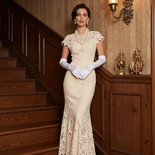 Elegant Woman on Wooden Stairs