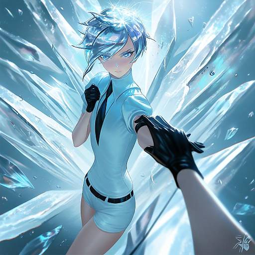 Illustration of Antarcticite, houseki no kuni in the style of Raikoart