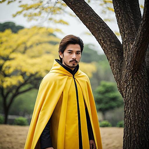 Man in Yellow Cape Outdoors