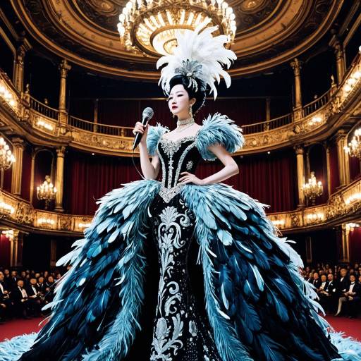 Feathered Opera Singer in Baroque Theater