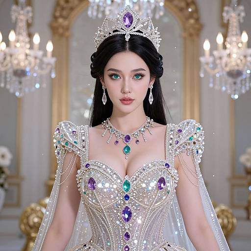Regal Woman in Crystal Queen Gown