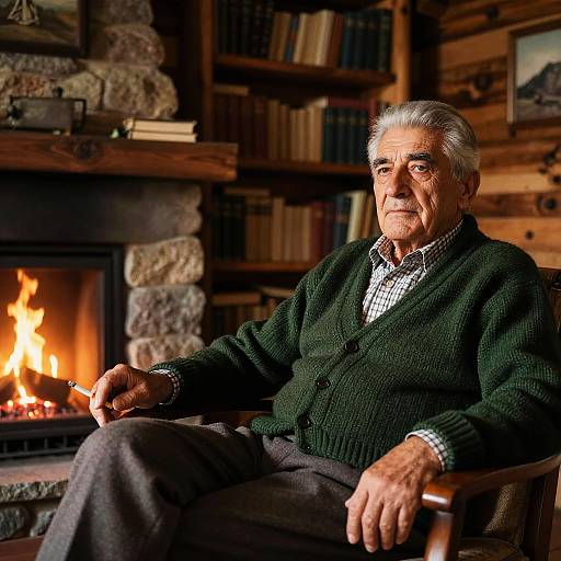 Graceful Elderly Man in Mountain Library