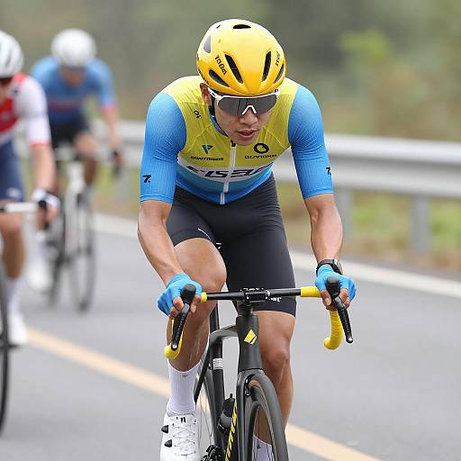 Intense Male Cyclist Racing in Motion