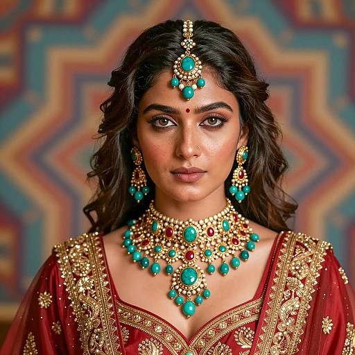South Asian Woman in Traditional Jewelry and Outfit