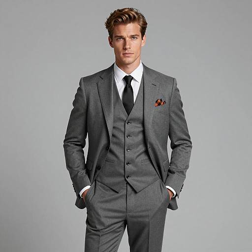 Handsome Man in Gray Three-Piece Suit