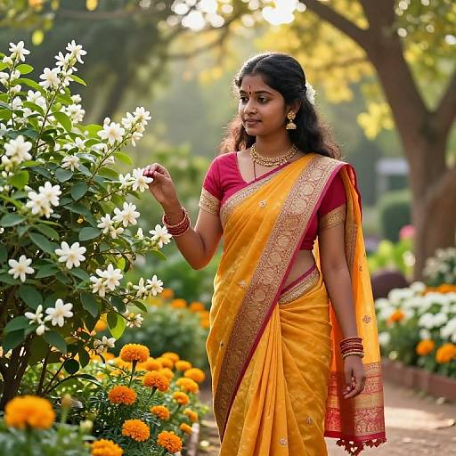 Indian Girl in Sunlit Garden