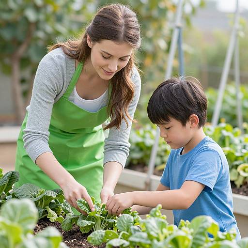 Mother and Son Gardening Together