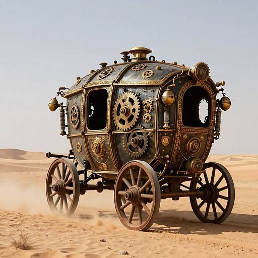 Steampunk Caravan Traversing Desert