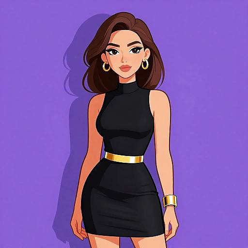 Chic Woman in Black Dress with Gold Accessories