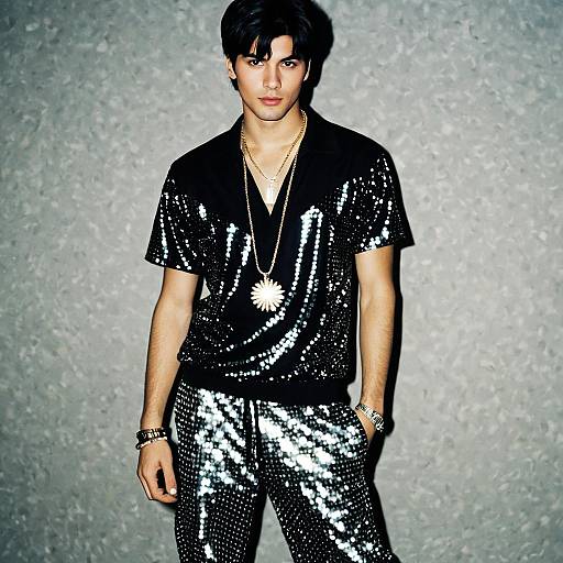 Young Man in Sparkling Disco Outfit