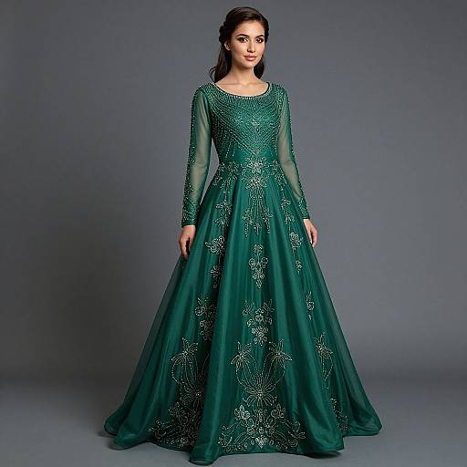 Elegant Royal Green Muslim Evening Dress