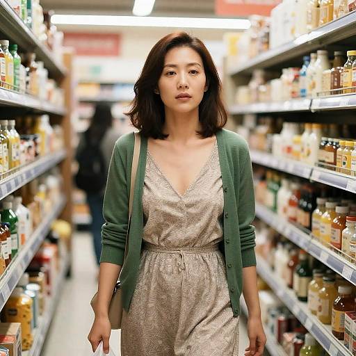 Asian Woman in Grocery Store Aisle