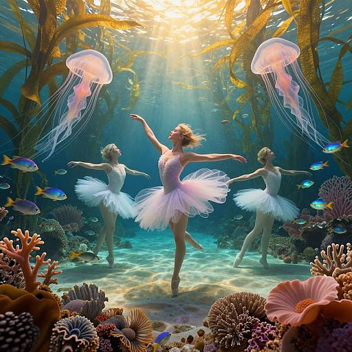 Enchanted Underwater Ballet in Coral Reef