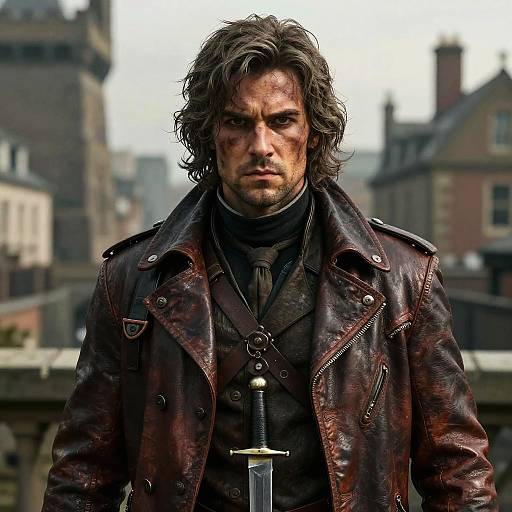 Victorian Era Rugged Assassin with Leather Coat