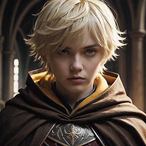 Blonde Boy in Brown Cape Fantasy Portrait