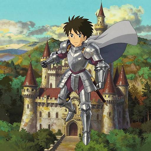 Anime Knight Flying Over Castle