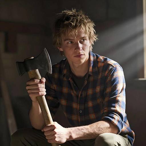 Focused Young Man in Rustic Setting