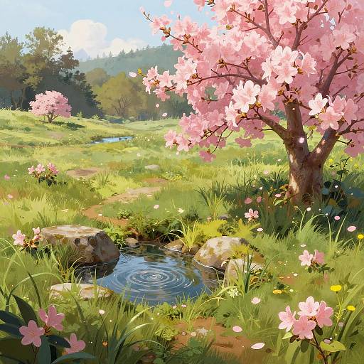 Serene Fantasy Meadow with Azaleas