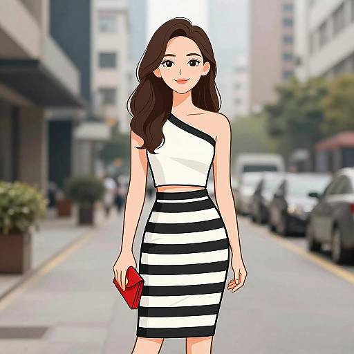 Stylish Smiling Woman in Urban Outfit