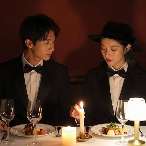 Elegant Dinner Setting with Candlelight Focus