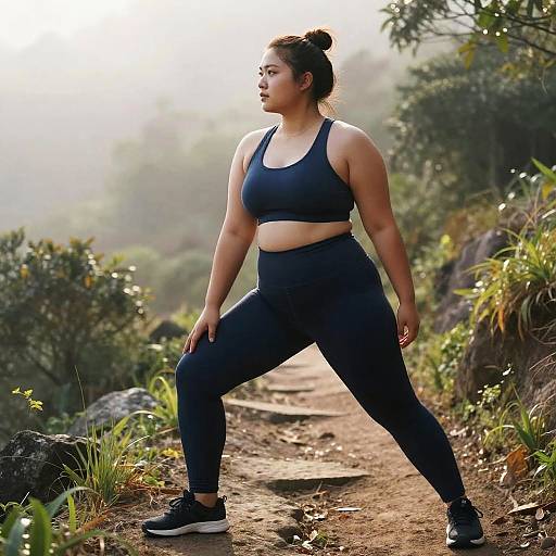 Woman Stretching on Mountain Trail