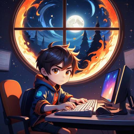 Chibi Anime Boy at Computer Desk Chibi Anime Boy at Computer Desk