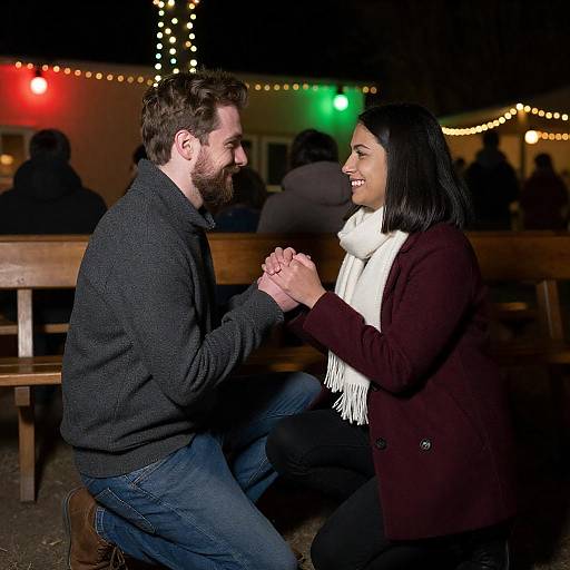 Kneeling Couple in Festive Lights