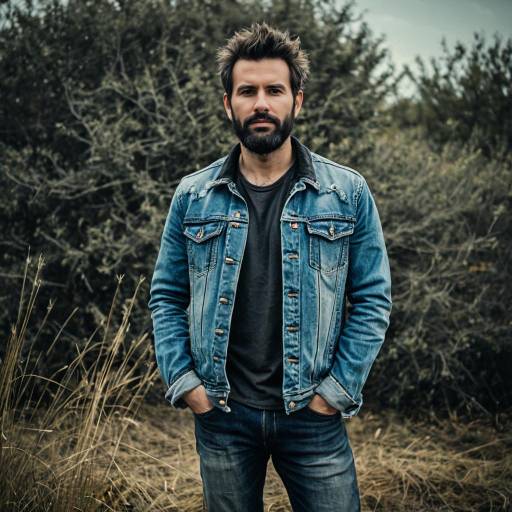 Rugged Man in Denim Jacket Outdoors