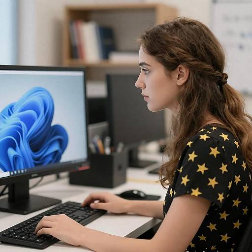 Focused Woman at Computer with Stars