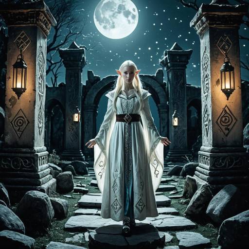 Albino Elven Mage in Moonlit Ruins