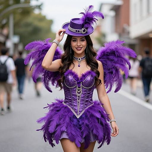 Purple Carnival Costume with Feathers