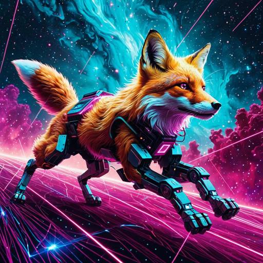 Psychedelic Robotic Fox in Cosmic Nebula