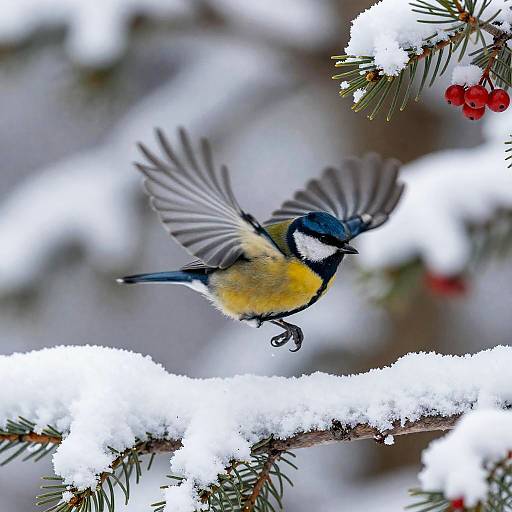 Iridescent Teal and Gold Bird in Snow