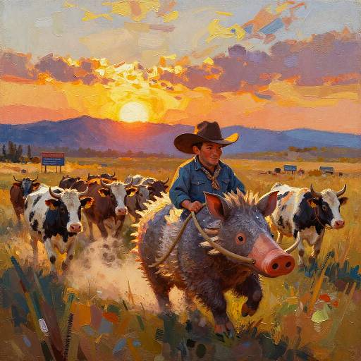 Impressionist Armadillo Rancher at Sunset