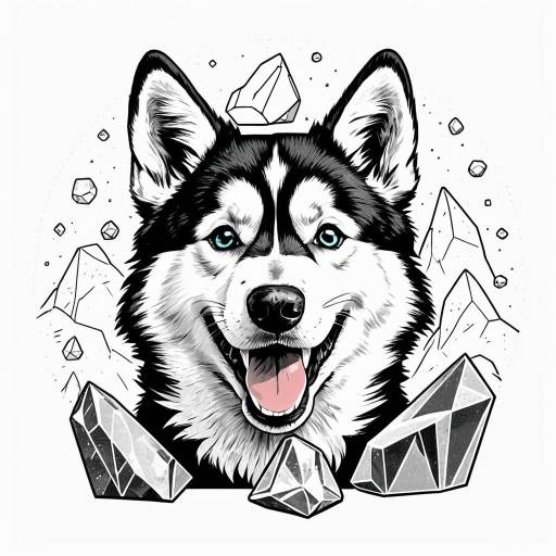 Smiling Husky with Quartz Crystals Vector