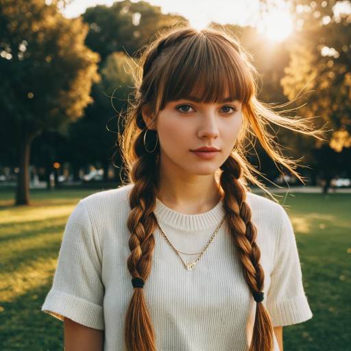 Young Woman with Braided Bangs in Park