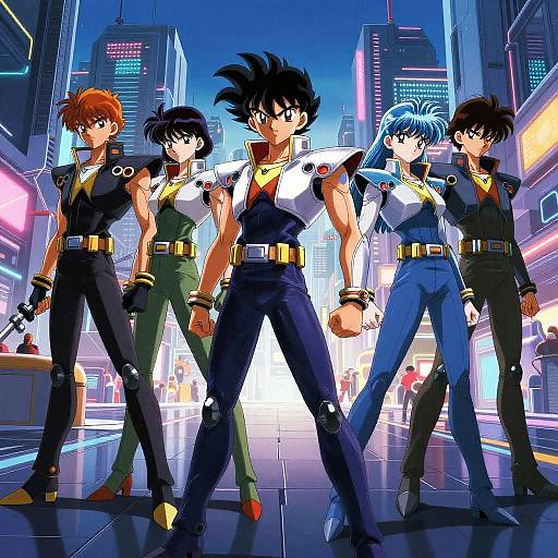 Futuristic Time Travelers in Cyberpunk City