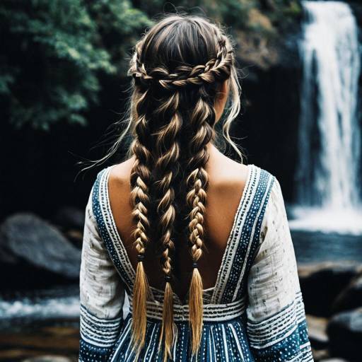 Woman with Waterfall Braid Hairstyle in Bohemian Dress Woman with Waterfall Braid Hairstyle in Bohemian Dress