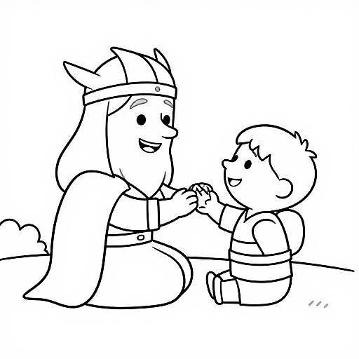 Happy Viking Mother and Son Coloring