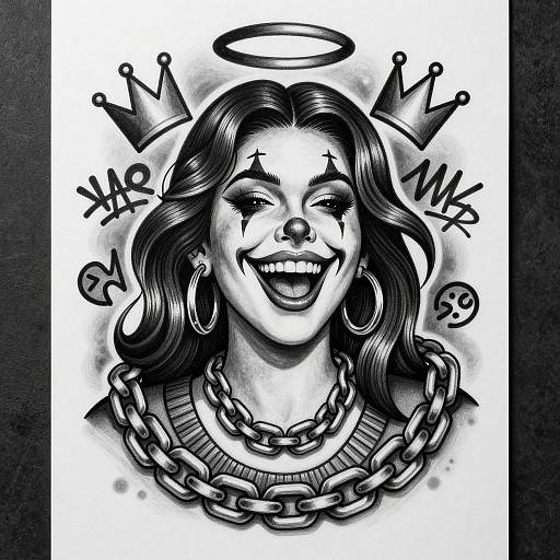 Chicano Art: Laughing Clown Girl Illustration
