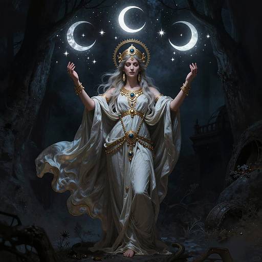 Mystical Sorceress Hécate Summoning Spirits
